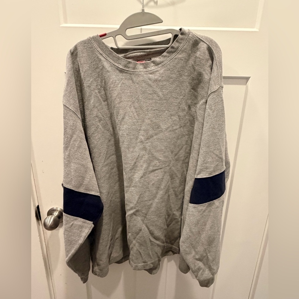 Route 66 2X Gray Sweatshirt Navy Sleeve Panels Casual Top